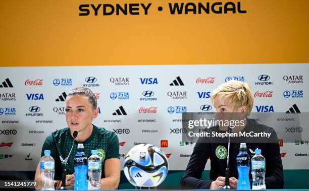 Sydney , Australia - 19 July 2023; Katie McCabe, left, and manager Vera Pauw during a Republic of Ireland press conference at Stadium Australia in...