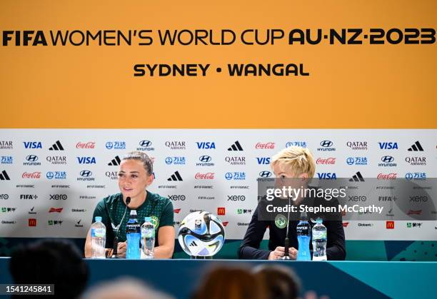 Sydney , Australia - 19 July 2023; Katie McCabe, left, and manager Vera Pauw during a Republic of Ireland press conference at Stadium Australia in...