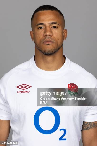 Anthony Watson of England poses for a portrait at The Lensbury on July 05, 2023 in Teddington, England.