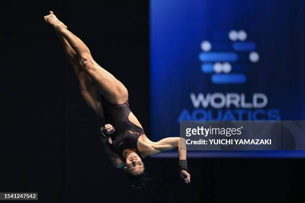 Brazil's Ingrid Oliveira competes in the final of the women's 10m platform diving event during the World Aquatics Championships in Fukuoka on July...