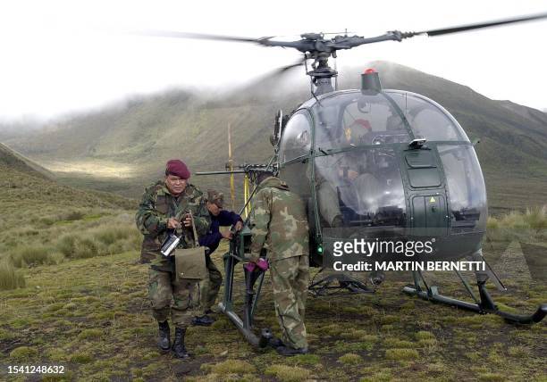Ecuadoran Col. Juan Carlos Vergara arrives 18 February at the Urbina sector at the foot of Mount Chimborazo, 130kms south of Quito, to coordinate the...