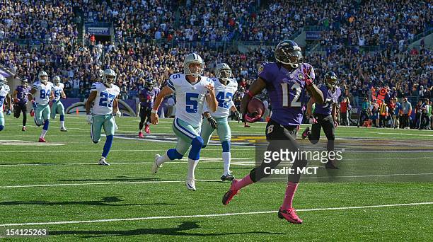 Jacoby Jones tied an NFL record with a 108 yard kickoff return during the second half of their game in Baltimore, Maryland, on Sunday, October 14,...