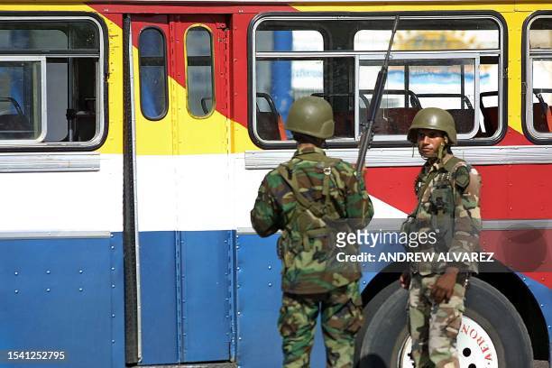 Soldiers patrol the streets of Maracaibo, 08 December 2002. Venezuela began this Sunday the seventh wave of general strikes against the presidency of...