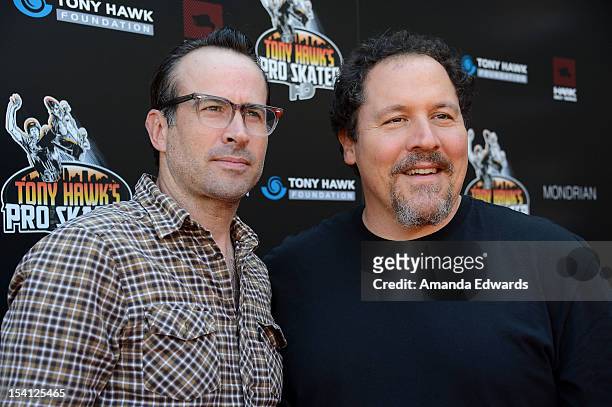 Actors Jason Lee and Jon Favreau arrive at the 9th Annual Stand Up For Skateparks Benefiting The Tony Hawk Foundation at a private residence on...