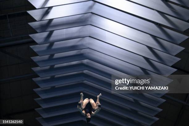 Brazil's Ingrid Oliveira competes in the final of the women's 10m platform diving event during the World Aquatics Championships in Fukuoka on July...