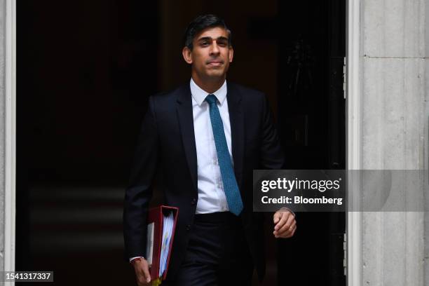 Rishi Sunak, UK prime minister, departs 10 Downing Street to attend a questions and anwswers session in Parliament in London, UK, on Wednesday, July...