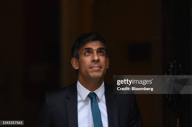 Rishi Sunak, UK prime minister, departs 10 Downing Street to attend a questions and anwswers session in Parliament in London, UK, on Wednesday, July...