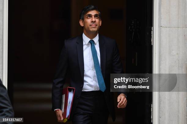 Rishi Sunak, UK prime minister, departs 10 Downing Street to attend a questions and anwswers session in Parliament in London, UK, on Wednesday, July...