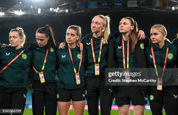 Sydney , Australia - 19 July 2023; Republic of Ireland players, from left, Harriet Scott, Áine O'Gorman, Chloe Mustaki, Louise Quinn, Megan Walsh,...