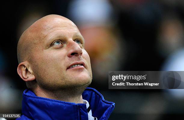 Carsten Jancker of Germany looks on prior to the century match between Germany and Italy at Commerzbank Arena on October 14, 2012 in Frankfurt am...