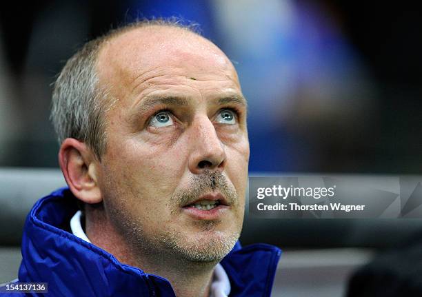 Mario Basler of Germany looks on prior to the century match between Germany and Italy at Commerzbank Arena on October 14, 2012 in Frankfurt am Main,...