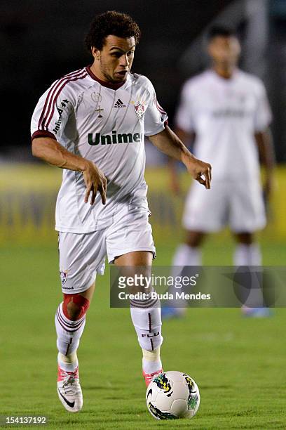 Wellington Nem of Flumiense struggles for the ball during a match between Fluminense and Ponte Preta as part of the brazilian championship Serie A at...