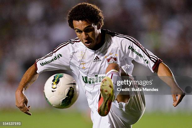 Wellington Nem of Flumiense struggles for the ball during a match between Fluminense and Ponte Preta as part of the brazilian championship Serie A at...