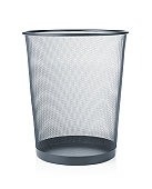 An empty waste paper basket in gray