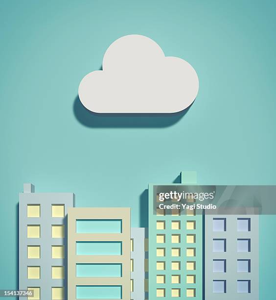 the cloud network and office buildings - skyscraper stock-grafiken, -clipart, -cartoons und -symbole