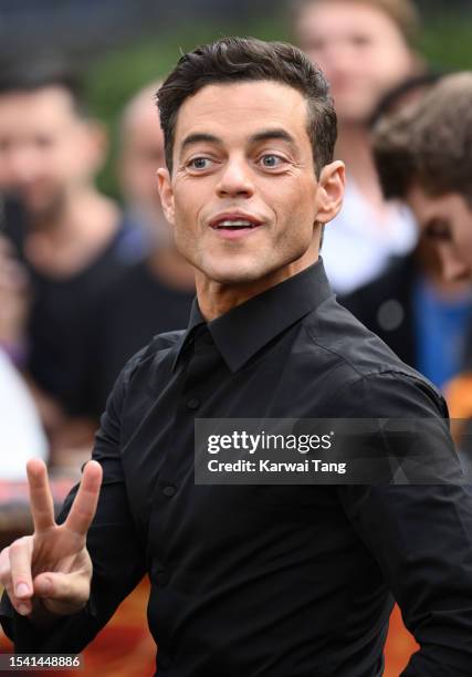 Rami Malek attends the "Oppenheimer" UK Premiere at Odeon Luxe Leicester Square on July 13, 2023 in London, England.