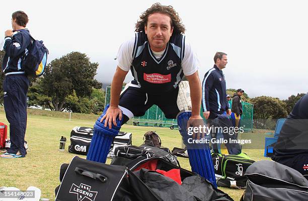 Ryan Sidebottom of Yorkshire Carnegie attends a training session during the Champions League Twenty20, at Claremont Cricket Club on October 15, 2012...