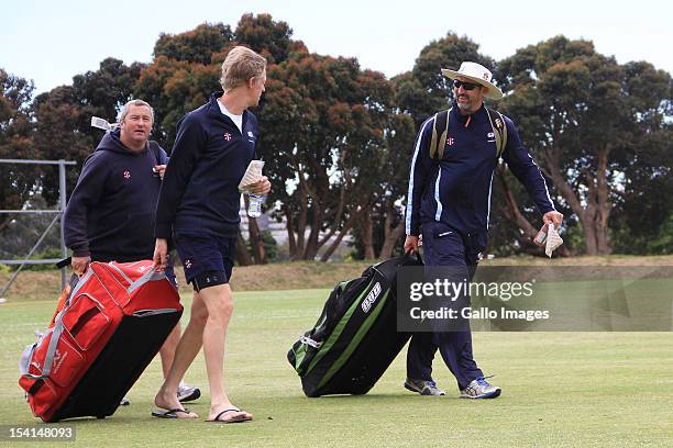 Coach Jason Gillespie of Yorkshire Carmegie attends a training session during the Champions League Twenty20, at Claremont Cricket Club on October 15,...