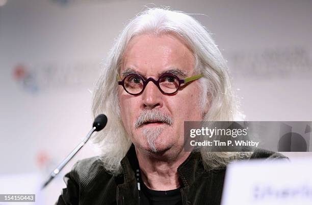 Actor Billy Connolly speaks as he attends the "Quartet" press conference during the BFI London Film Festival at the Empire Leicester Square on...