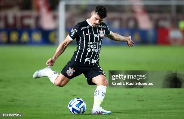 Rafael Ramos of Corinthians in action during the second leg of the round of 32 playoff match between Universitario and Corinthians at Estadio...