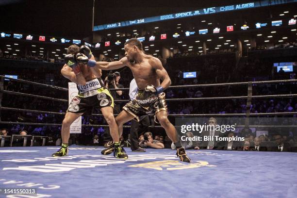 April 16: Errol Spence Jr defeats Chris Algieri by TKO on April 16th, 2016 in Brooklyn.