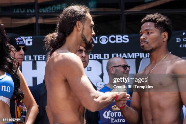 June 24: Keith Thurman and Shawn Porter during weighin on June 24th, 2016 in Brooklyn.