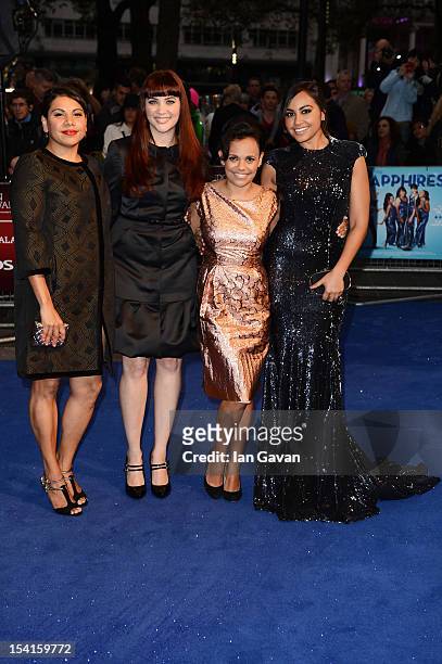Actresses Deborah Mailman, Shari Sebbens, Miranda Tapsell and Jessica Mauboy attends the premiere of 'The Sapphires' during the 56th BFI London Film...