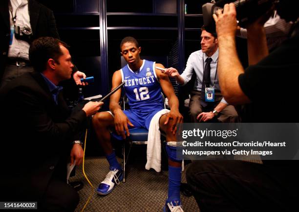 Kentucky guard Brandon Knight talks to the media after the NCAA National Semifinals at Reliant Stadium on Saturday, April 2 in Houston. Connecticut...