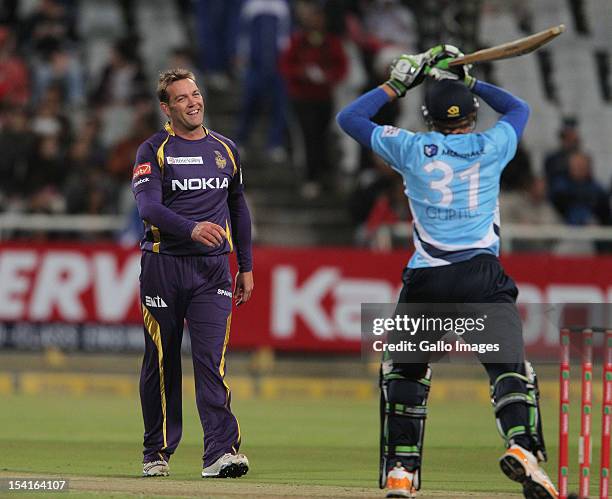 Jacques Kallis of the Kolkata Knight Riders smiles during the Karbonn Smart CLT20 match between Kolkata Knight Riders and Auckland Aces at Sahara...