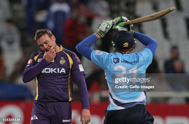 Jacques Kallis of the Kolkata Knight Riders smiles during the Karbonn Smart CLT20 match between Kolkata Knight Riders and Auckland Aces at Sahara...