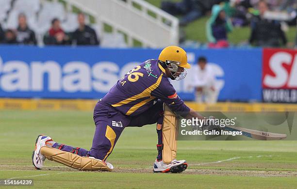 Manvinder Bisla of the Kolkata Knight Riders in action during the Karbonn Smart CLT20 match between Kolkata Knight Riders and Auckland Aces at Sahara...