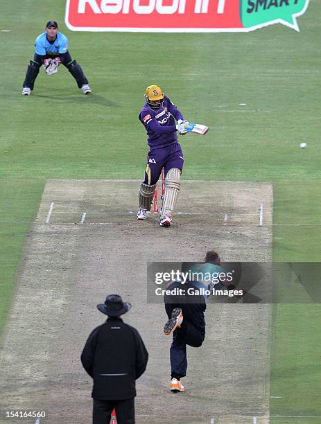 Yusuf Pathan of the Kolkata Knight Riders bats during the Karbonn Smart CLT20 match between Kolkata Knight Riders and Auckland Aces at Sahara Park...