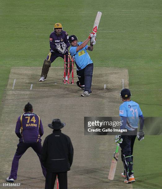 Lou Vincent of the Auckland Aces bats during the Karbonn Smart CLT20 match between Kolkata Knight Riders and Auckland Aces at Sahara Park Newlands on...