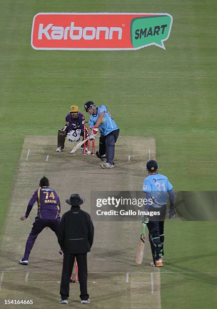 Lou Vincent of the Auckland Aces bats during the Karbonn Smart CLT20 match between Kolkata Knight Riders and Auckland Aces at Sahara Park Newlands on...