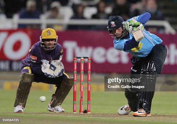 Martin Guptill of the Auckland Aces bats during the Karbonn Smart CLT20 match between Kolkata Knight Riders and Auckland Aces at Sahara Park Newlands...