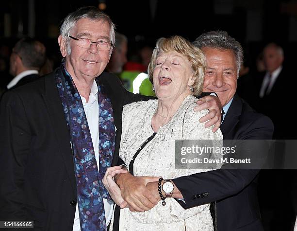 Tom Courtenay, Dame Maggie Smith and director Dustin Hoffman attend the Premiere of 'Quartet' during the 56th BFI London Film Festival at Odeon...