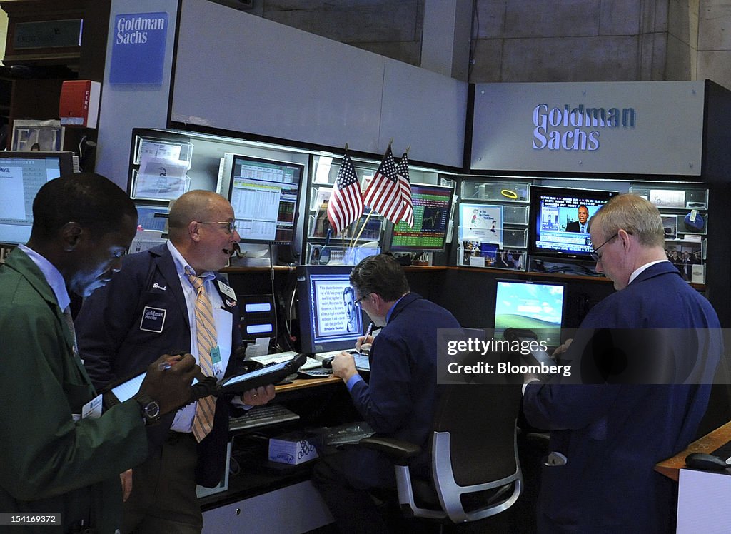 Trading At Goldman Sachs Group Inc. & Knight Capital Group Inc. NYSE Trading Booths Ahead Of Earnings Reports