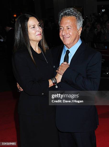 Director Dustin Hoffman and wife Lisa Gottsegen attend the premiere of 'Quartet' during the 56th BFI London Film Festival at Odeon Leicester Square...