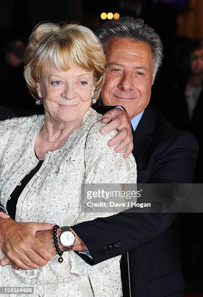 Dame Maggie Smith and Director Dustin Hoffman attend the premiere of 'Quartet' during the 56th BFI London Film Festival at Odeon Leicester Square on...