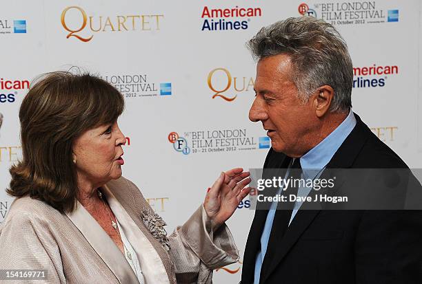 Actress Pauline Collins talks to Director Dustin Hoffman at the premiere of 'Quartet' during the 56th BFI London Film Festival at Odeon Leicester...