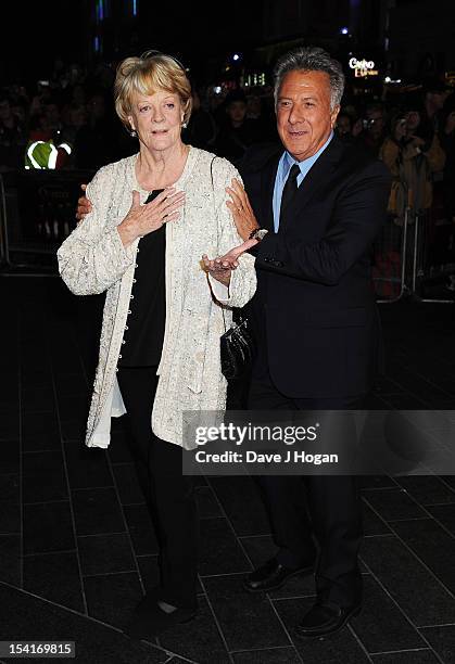 Dame Maggie Smith and Director Dustin Hoffman attend the premiere of 'Quartet' during the 56th BFI London Film Festival at Odeon Leicester Square on...