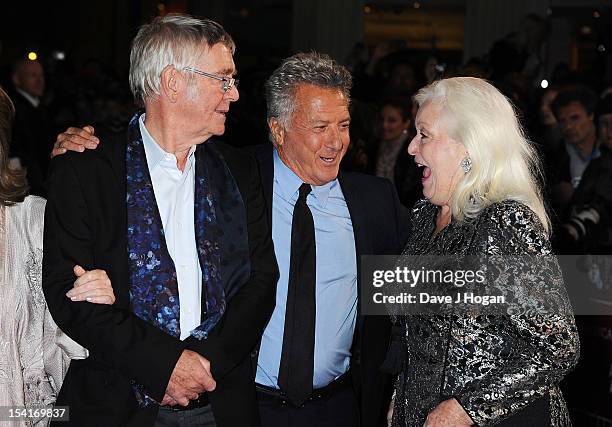 Actor Tom Courtenay, Director Dustin Hoffman and singer Dame Gwyneth Jones attend the premiere of 'Quartet' during the 56th BFI London Film Festival...