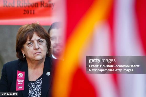 Mary Zapata, the mother of, slain immigration agent Jaime Zapata, looks on during the Enrique "Kiki" Camarena Red Ribbon Rally at Tranquility park,...