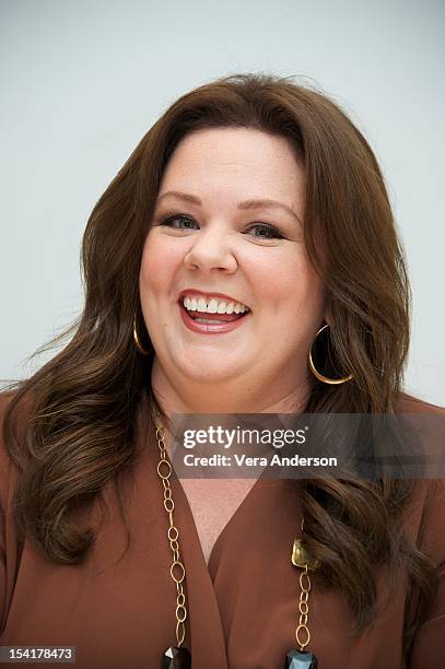 Melissa McCarthy at the "Mike & Molly" Press Conference at the Four Seasons Hotel on October 11, 2012 in Beverly Hills, California.