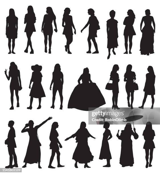 frauen, die kleider tragen silhouette silhouette - mannequin stock-grafiken, -clipart, -cartoons und -symbole