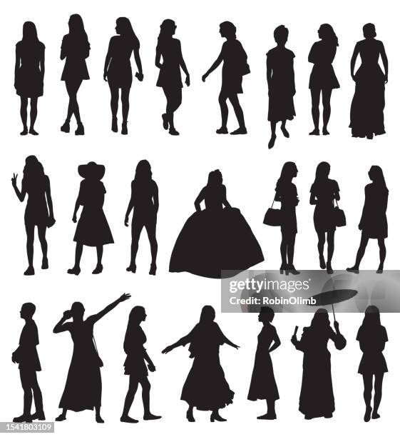 illustrations, cliparts, dessins animés et icônes de femmes portant des robes silhouette silhouette silhouette - robe du soir