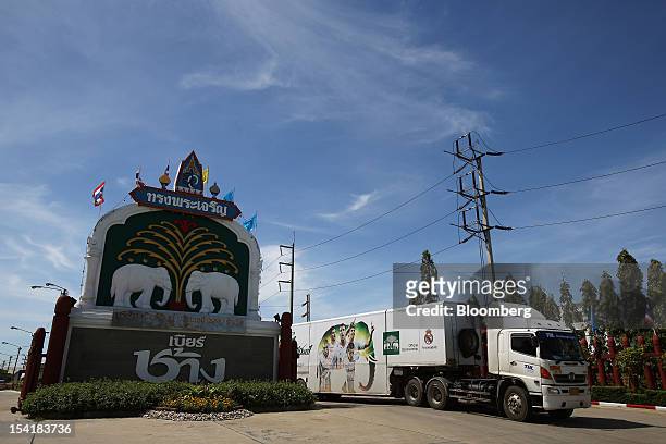 Thai Beverage Pcl truck transporting Chang beer leaves the company's Beer Thip brewery in Bang Ban, Ayutthaya province, Thailand, on Friday, Oct. 5,...
