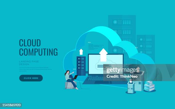 cloud computing service isometric landing page. - cloud computing services stock illustrations
