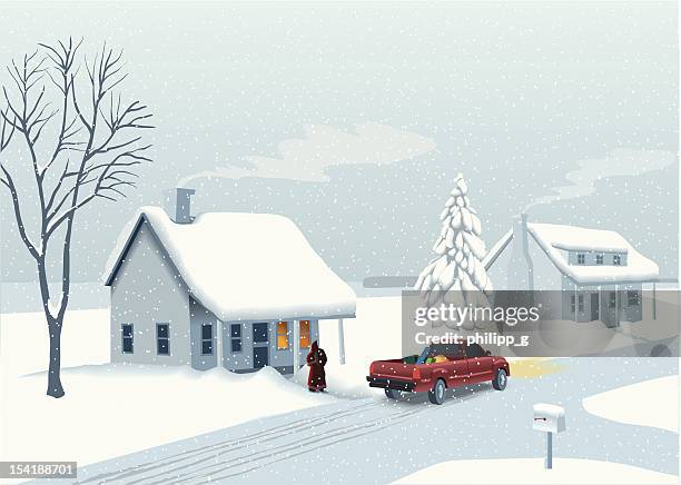 santa with truck - christmas truck stock illustrations