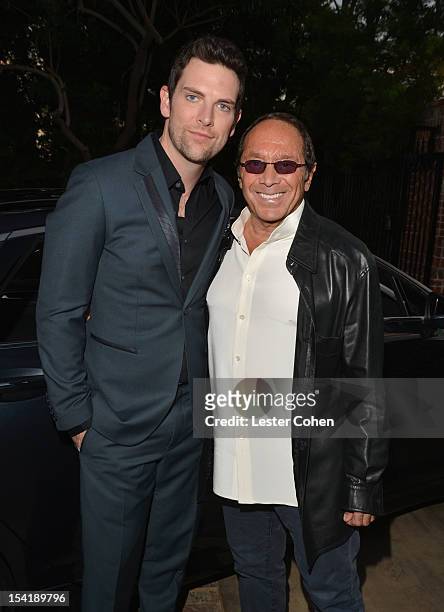 Singers Chris Mann and Paul Anka attend a private listening party for Chris Mann's album "ROADS" hosted by Irving Azoff, Monte Lipman and Ron Fair at...